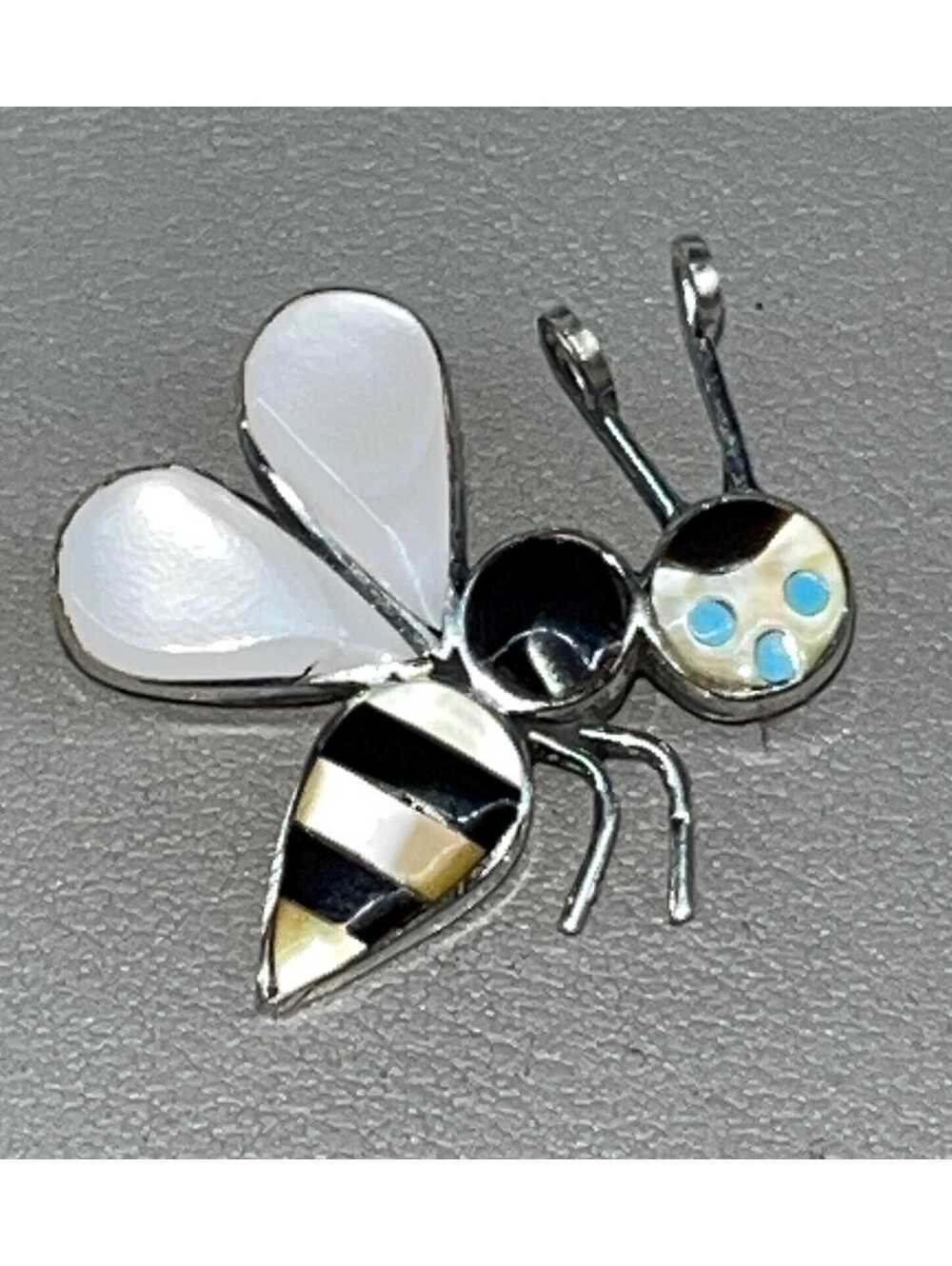 Zuni sterling silver turquoise bee pendant/pin inlay -Angus Ahiyite
